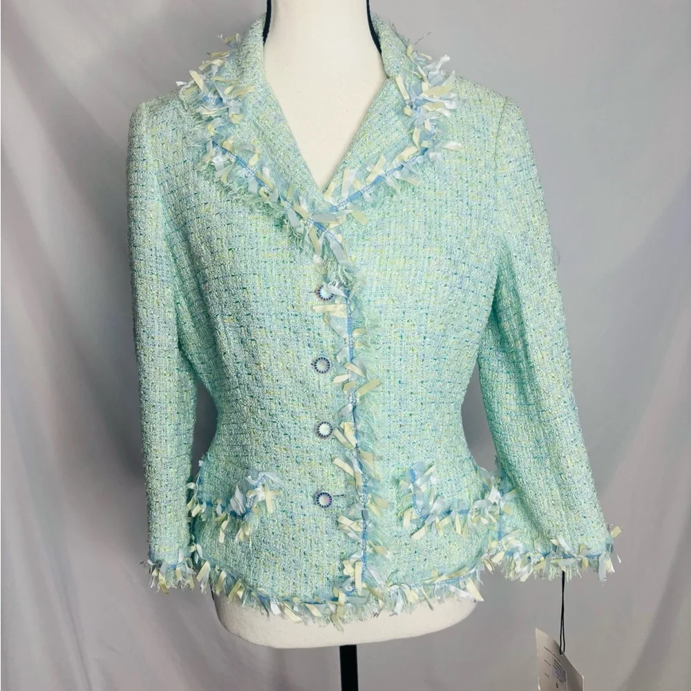 NWT Rickie Freemon for Terri John Fringe Tweed Blazer - Picture 2 of 9